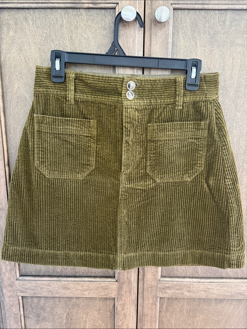 Madewell Corduroy A-line Mini Skirt. Asparagus Super Stretch.